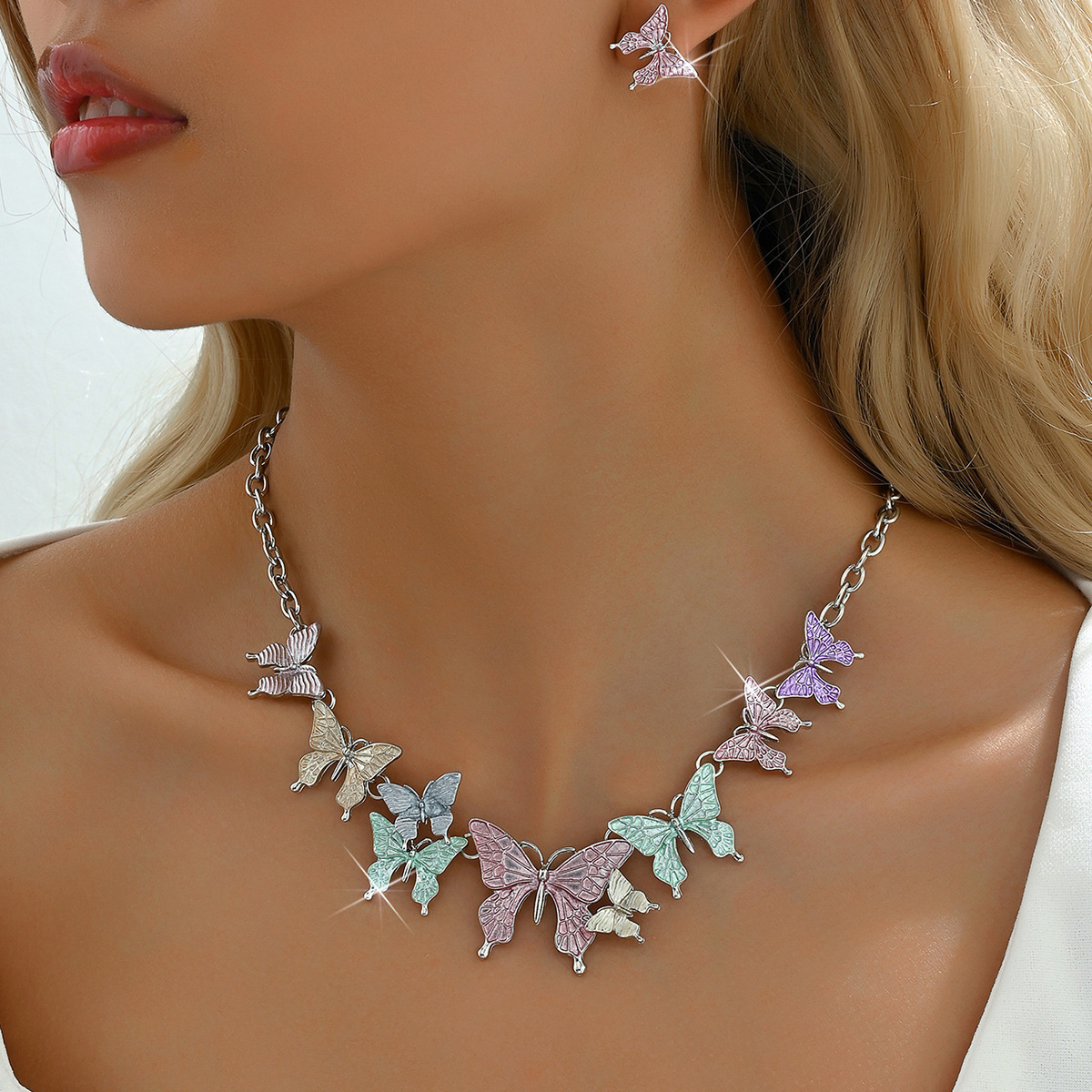 Sweet Simple Style Butterfly Alloy Enamel Women's Earrings Necklace display picture 3