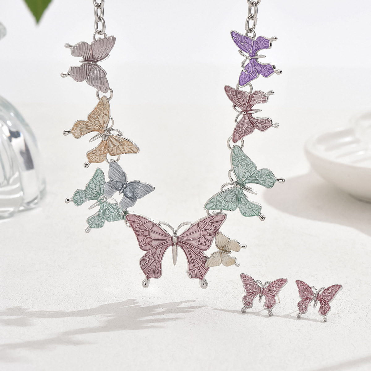 Süss Einfacher Stil Schmetterling Legierung Emaille Frau Ohrringe Halskette display picture 4