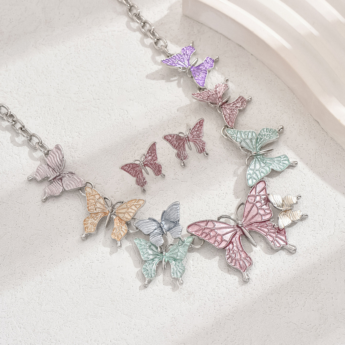 Süss Einfacher Stil Schmetterling Legierung Emaille Frau Ohrringe Halskette display picture 5