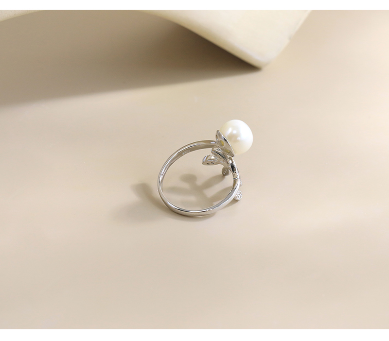 Sterling Silver White Gold Plated Elegant Glam Luxurious Polishing Plating Inlay Solid Color Pearl Open Rings display picture 7
