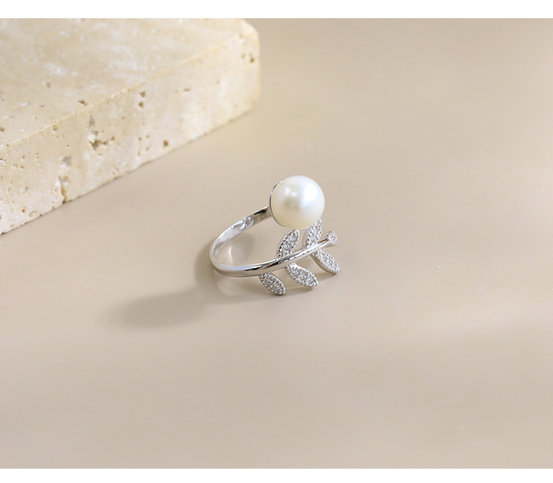 Sterling Silber Weißgold Plattiert Elegant Glam Luxuriös Polieren Überzug Inlay Einfarbig Perle Offener Ring display picture 5