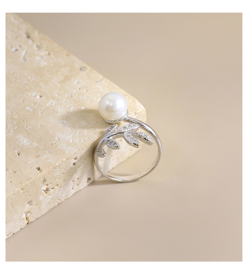 Sterling Silber Weißgold Plattiert Elegant Glam Luxuriös Polieren Überzug Inlay Einfarbig Perle Offener Ring display picture 3