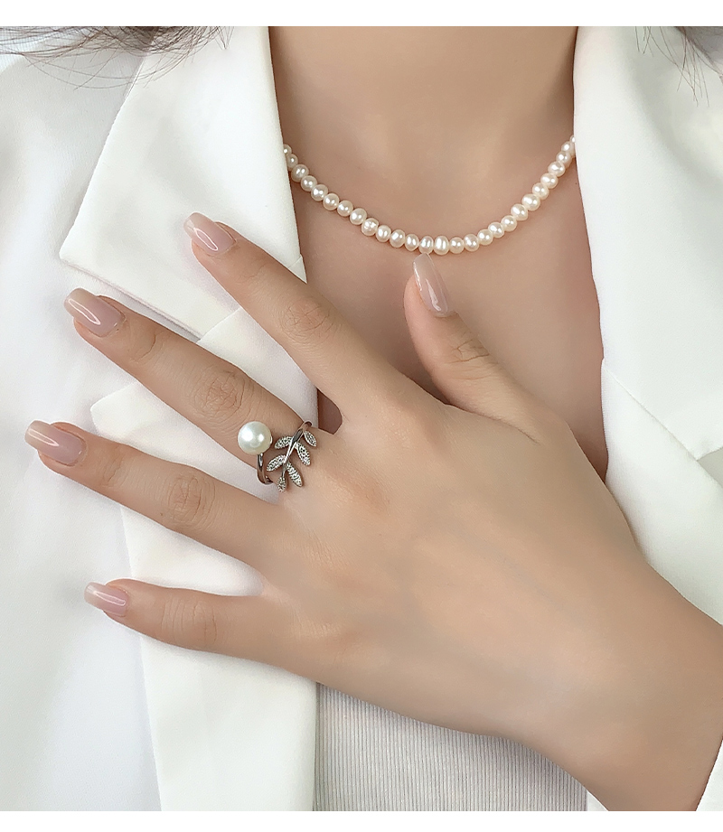 Sterling Silber Weißgold Plattiert Elegant Glam Luxuriös Polieren Überzug Inlay Einfarbig Perle Offener Ring display picture 4