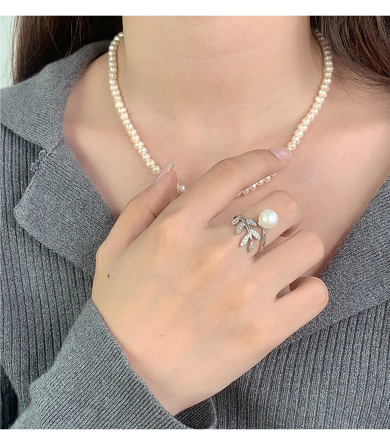 Sterling Silver White Gold Plated Elegant Glam Luxurious Polishing Plating Inlay Solid Color Pearl Open Rings display picture 6