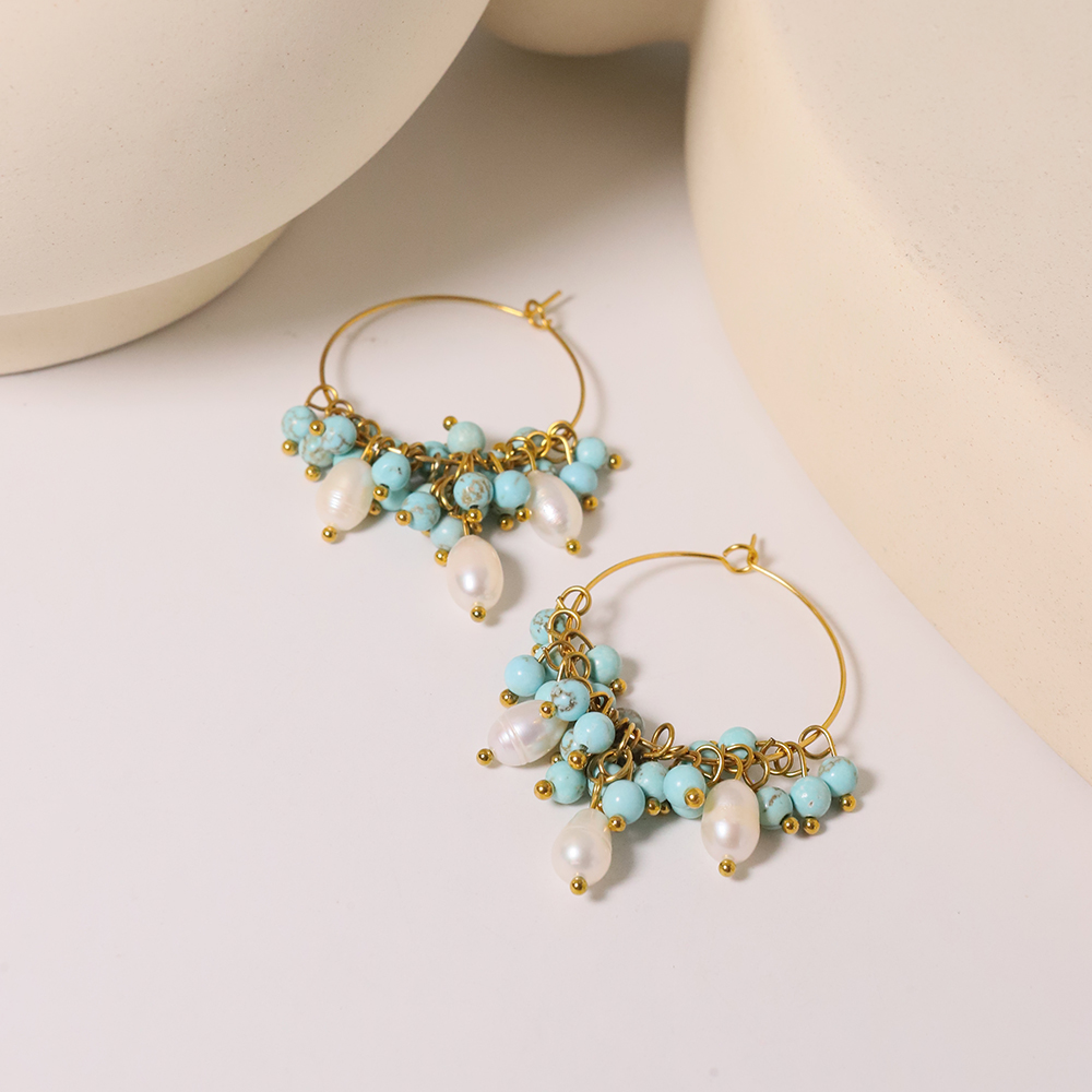 1 Pair Simple Style Classic Style Flower Inlay Titanium Steel Pearl 18K Gold Plated Earrings display picture 2