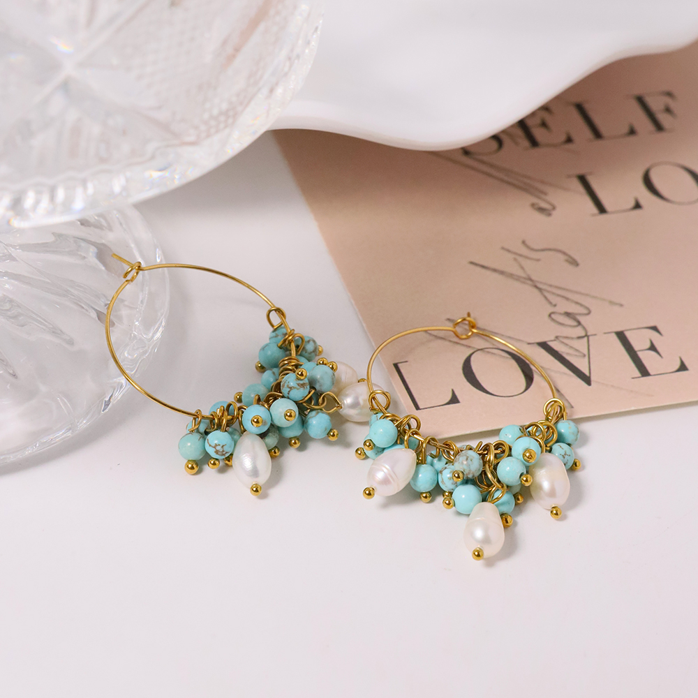 1 Paar Einfacher Stil Klassischer Stil Blume Inlay Titan Stahl Perle 18 Karat Vergoldet Ohrringe display picture 3
