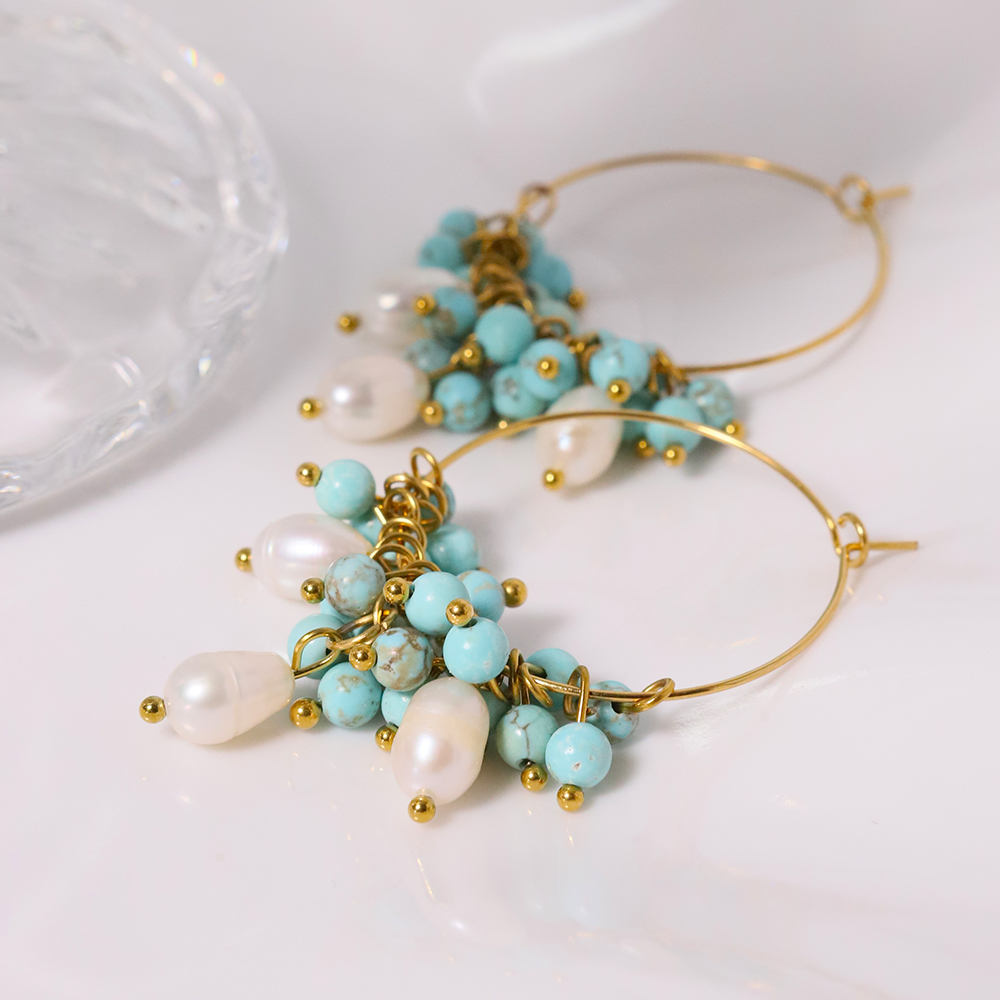 1 Pair Simple Style Classic Style Flower Inlay Titanium Steel Pearl 18K Gold Plated Earrings display picture 5