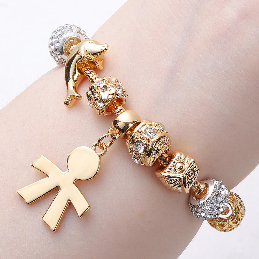 IG Style Cute Modern Style Flower Whale Alloy Brass Beaded Inlay Rhinestones Zircon Kid'S Bracelets display picture 4