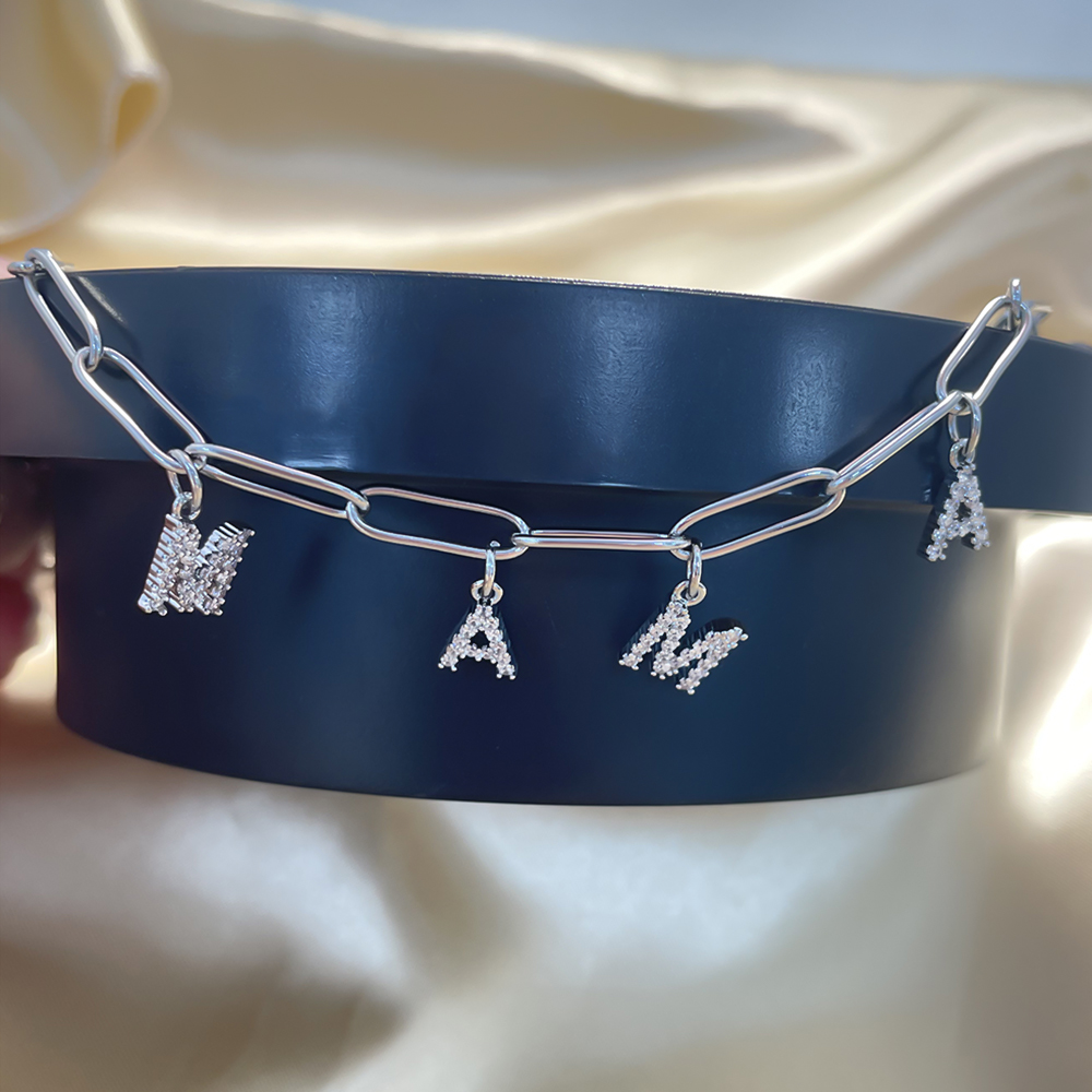 304 Stainless Steel Copper White Gold Plated Elegant MAMA Simple Style Inlay Letter Zircon Bracelets display picture 5
