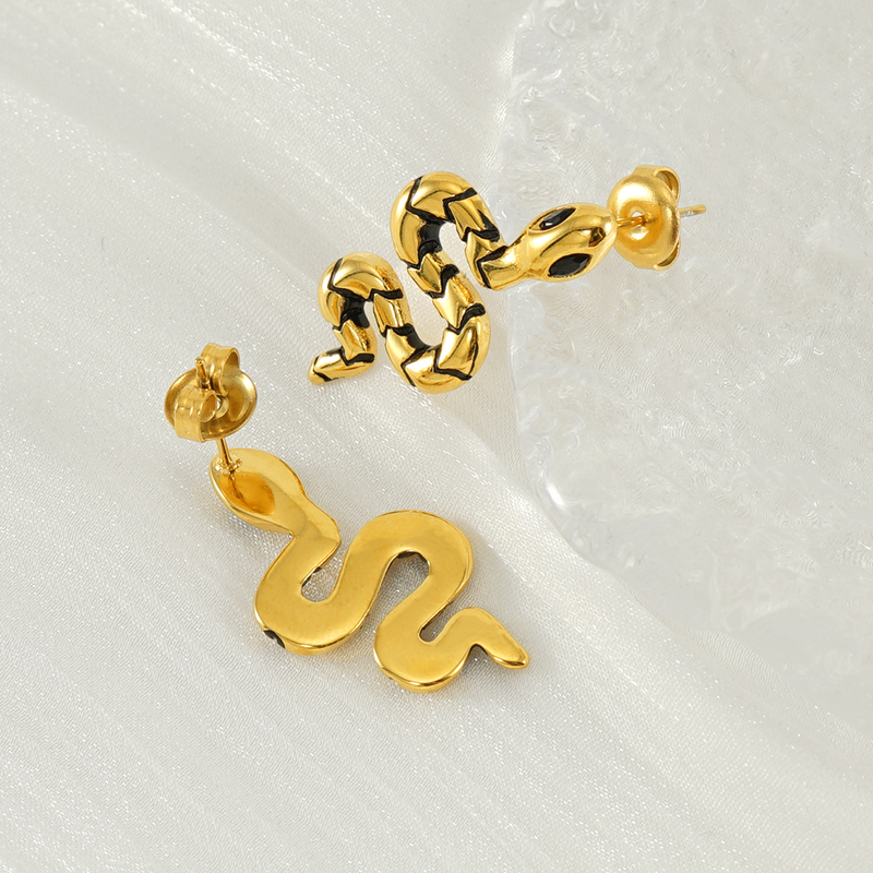 1 Pair IG Style Simple Style Snake Inlay 304 Stainless Steel Zircon 18K Gold Plated Ear Studs display picture 5