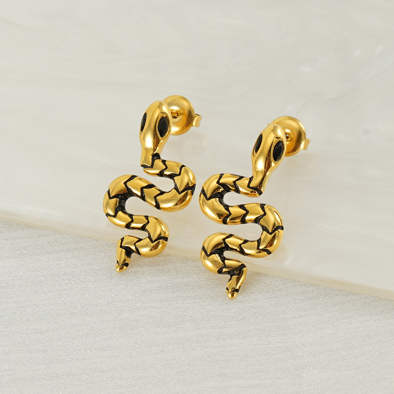 1 Pair IG Style Simple Style Snake Inlay 304 Stainless Steel Zircon 18K Gold Plated Ear Studs display picture 4
