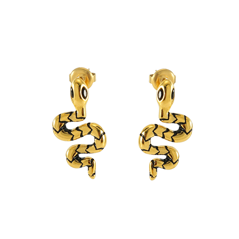 1 Pair IG Style Simple Style Snake Inlay 304 Stainless Steel Zircon 18K Gold Plated Ear Studs display picture 2