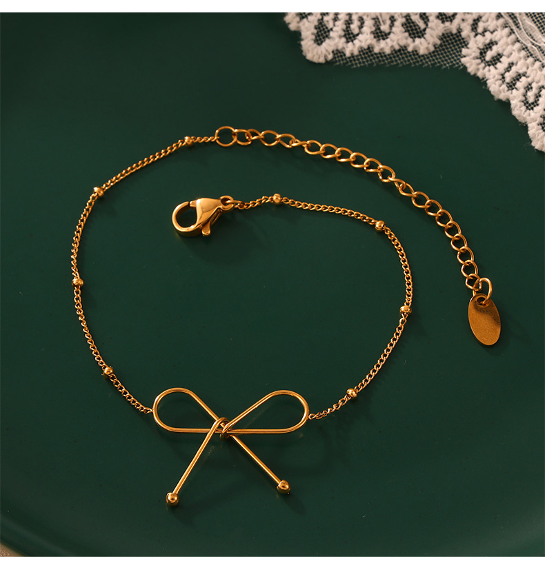 Titan Stahl 18 Karat Vergoldet Lässig Einfacher Stil Pendeln Überzug Bogenknoten Armbänder Halskette display picture 2