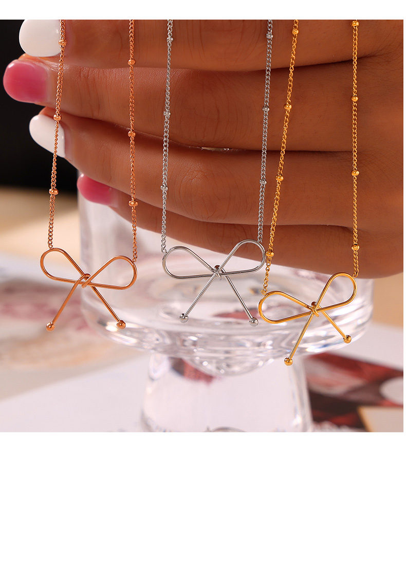 Titan Stahl 18 Karat Vergoldet Lässig Einfacher Stil Pendeln Überzug Bogenknoten Armbänder Halskette display picture 3