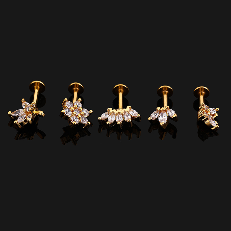 1 Piece Ear Cartilage Rings & Studs Simple Style Crown Butterfly 316L Stainless Steel  Flowers Butterfly Zircon Lip Rings Ear Cartilage Rings & Studs display picture 2