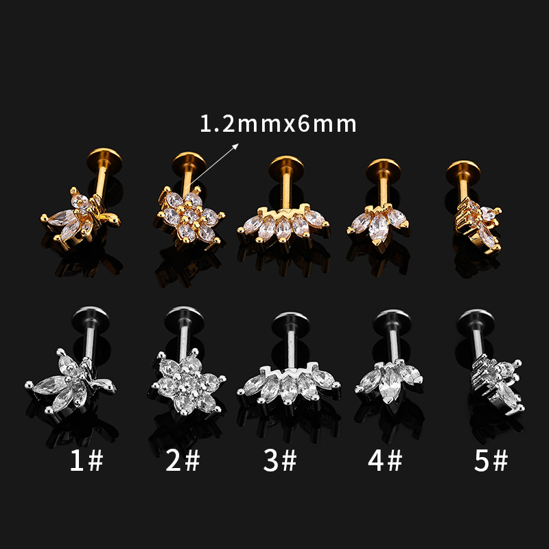 1 Piece Ear Cartilage Rings & Studs Simple Style Crown Butterfly 316L Stainless Steel  Flowers Butterfly Zircon Lip Rings Ear Cartilage Rings & Studs display picture 3