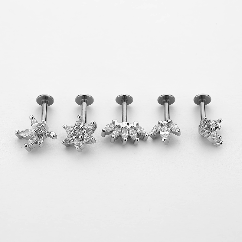 1 Piece Ear Cartilage Rings & Studs Simple Style Crown Butterfly 316L Stainless Steel  Flowers Butterfly Zircon Lip Rings Ear Cartilage Rings & Studs display picture 6