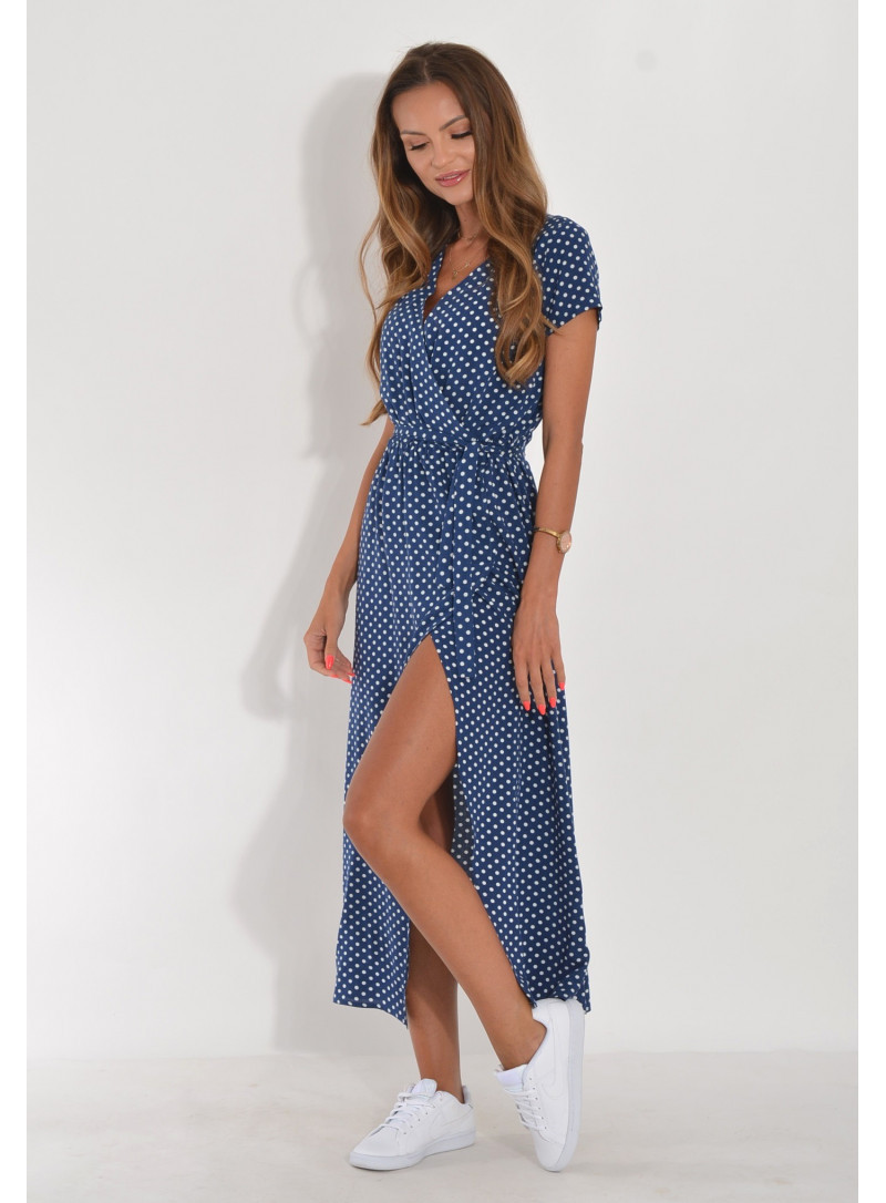 Women's Regular Dress Vacation V Neck Short Sleeve Printing Round Dots Solid Color Midi Dress Weekend Daily Date display picture 2