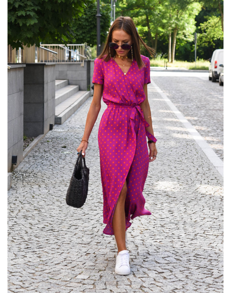 Women's Regular Dress Vacation V Neck Short Sleeve Printing Round Dots Solid Color Midi Dress Weekend Daily Date display picture 7