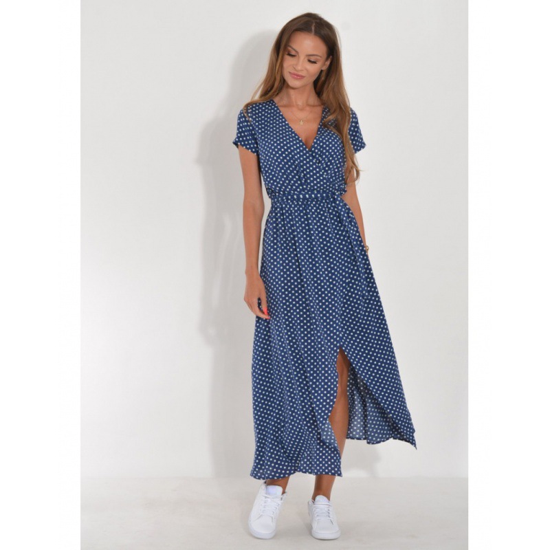 Women's Regular Dress Vacation V Neck Short Sleeve Printing Round Dots Solid Color Midi Dress Weekend Daily Date display picture 4