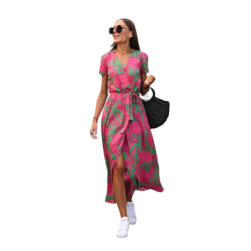 Women's Regular Dress Vacation V Neck Short Sleeve Printing Round Dots Solid Color Midi Dress Weekend Daily Date display picture 5
