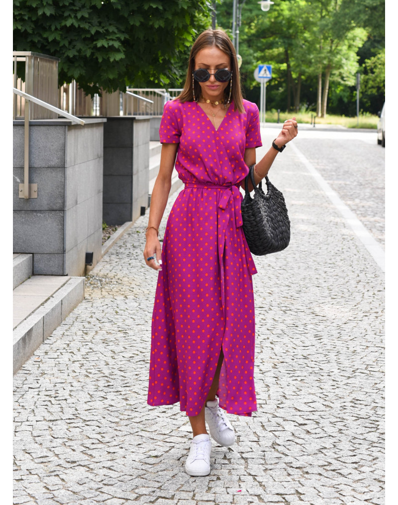 Women's Regular Dress Vacation V Neck Short Sleeve Printing Round Dots Solid Color Midi Dress Weekend Daily Date display picture 22