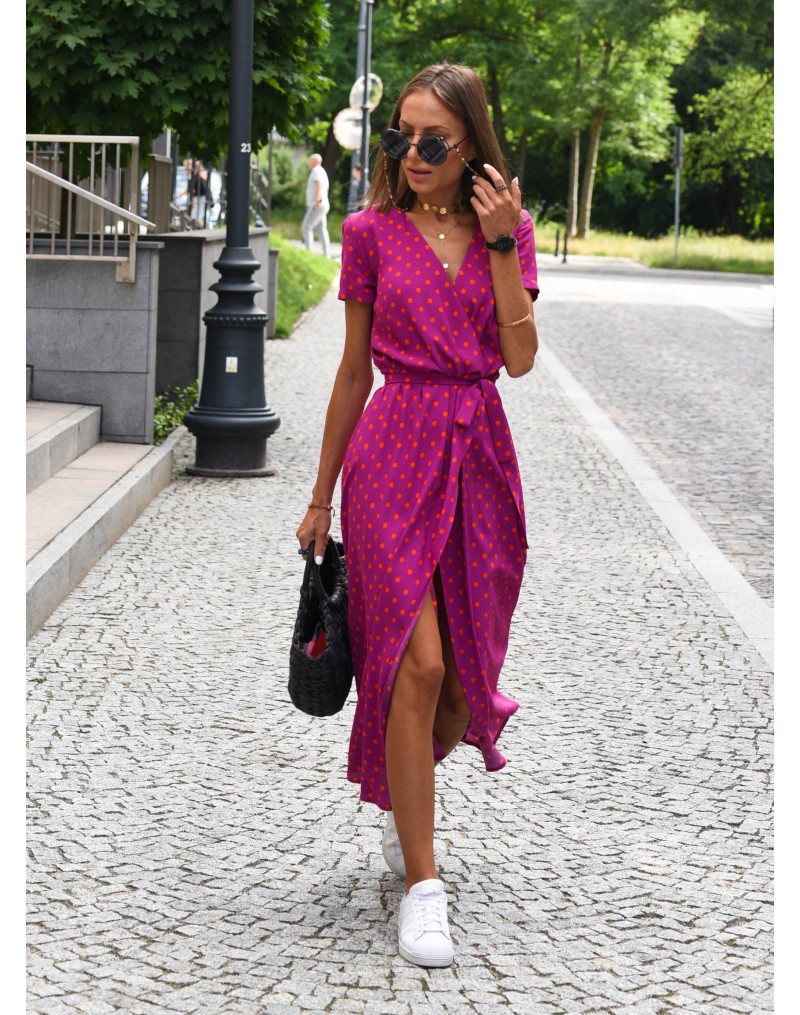 Women's Regular Dress Vacation V Neck Short Sleeve Printing Round Dots Solid Color Midi Dress Weekend Daily Date display picture 25