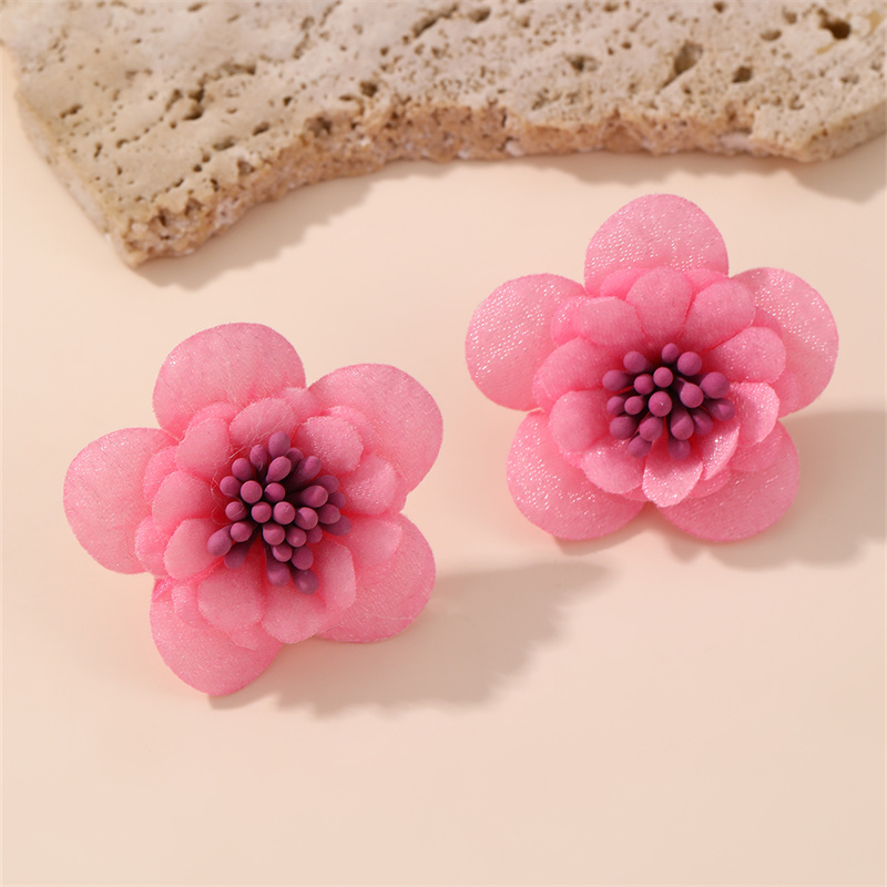 1 Pair Cute Lady Sweet Flower Inlay Cloth Artificial Pearls Ear Studs display picture 48