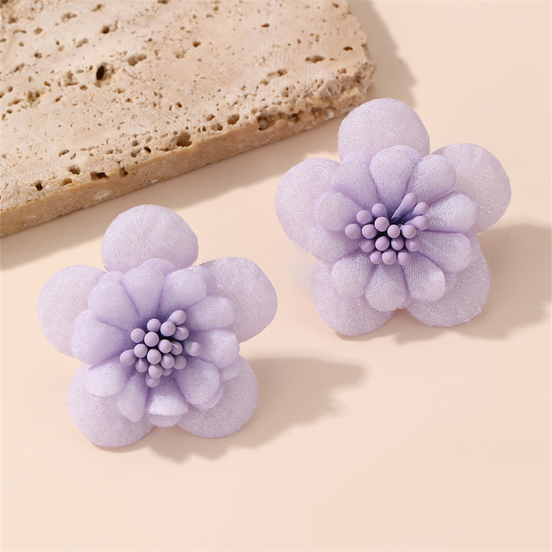 1 Pair Cute Lady Sweet Flower Inlay Cloth Artificial Pearls Ear Studs display picture 54