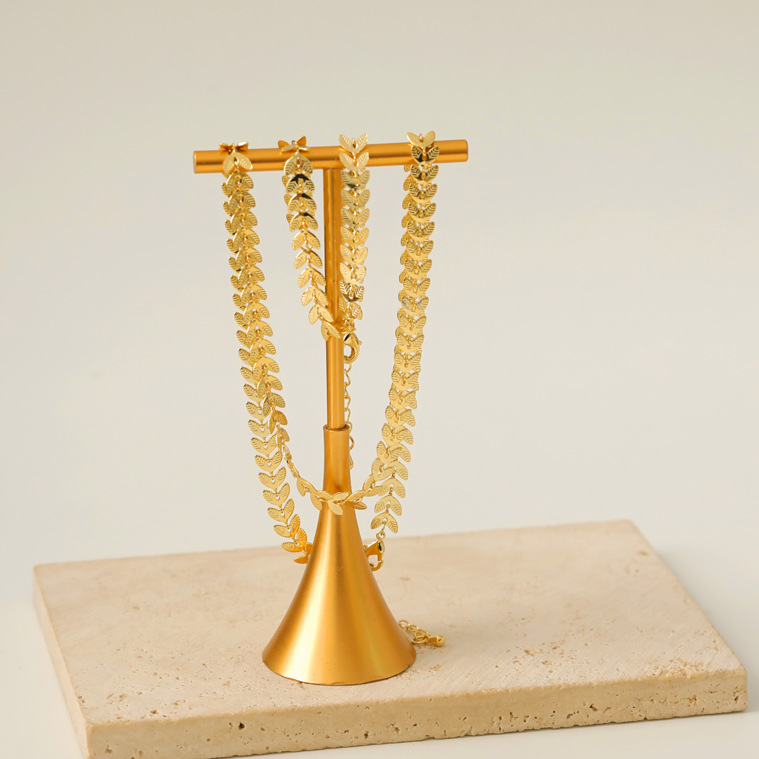 Kupfer 18 Karat Vergoldet IG-Stil Hawaiisch Moderner Stil Blätter Korn Armbänder Halskette display picture 2