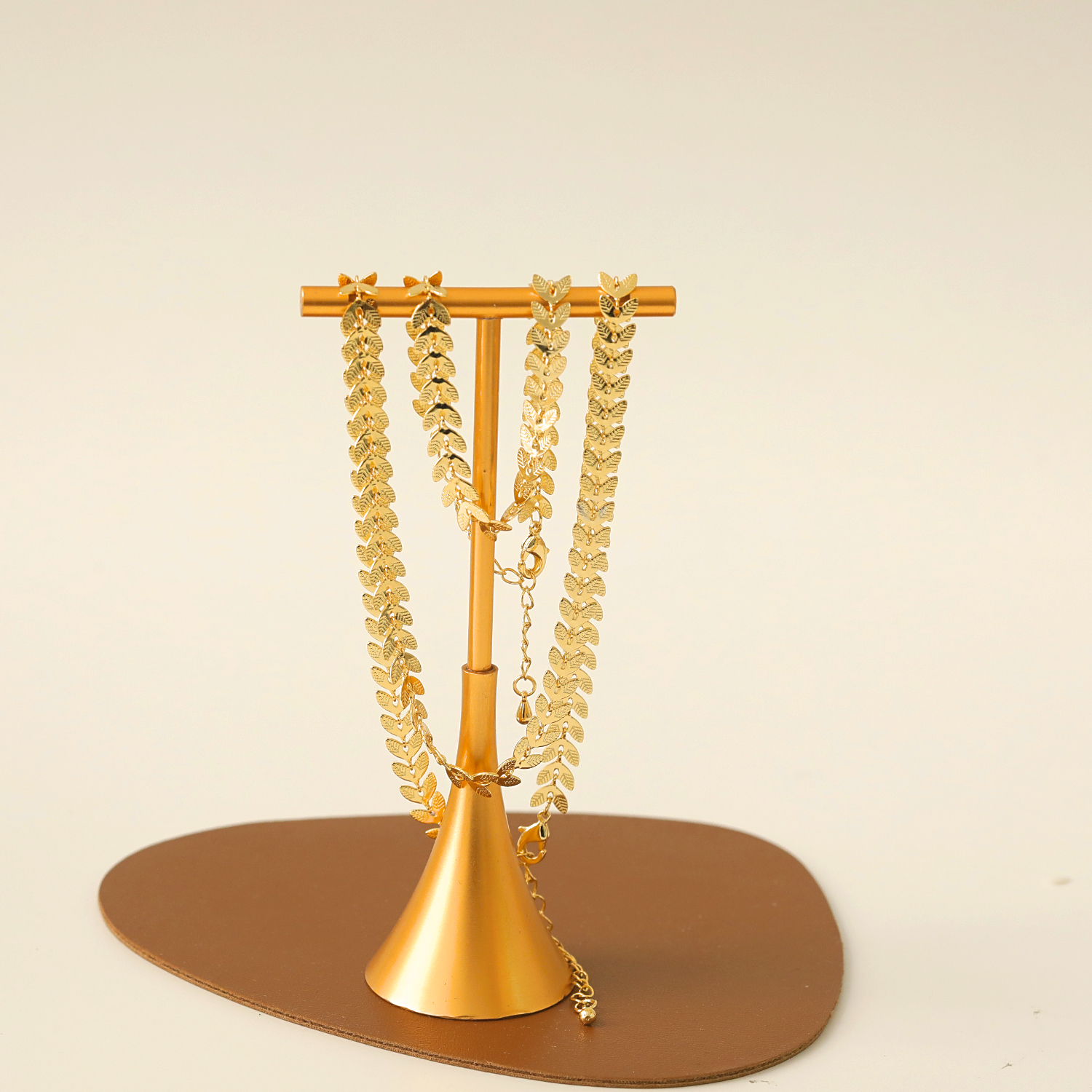 Kupfer 18 Karat Vergoldet IG-Stil Hawaiisch Moderner Stil Blätter Korn Armbänder Halskette display picture 3