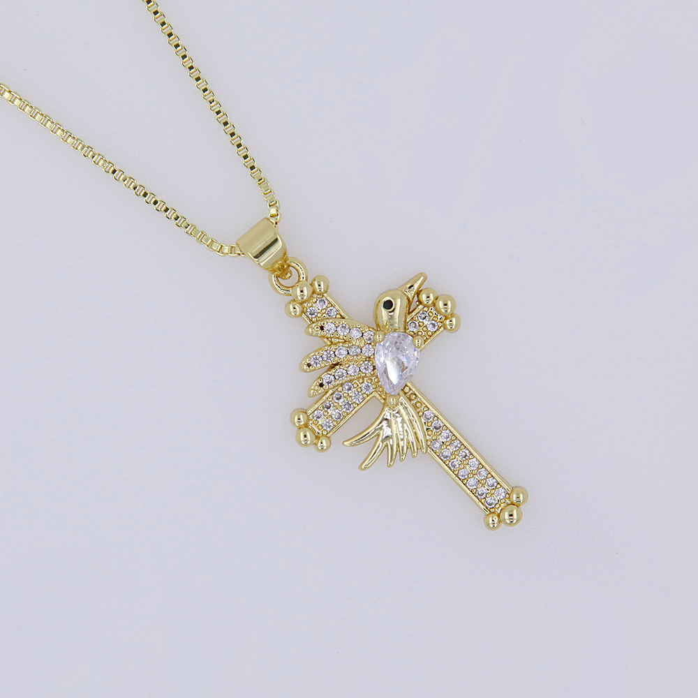 Copper 18K Gold Plated Modern Style Classic Style Cool Style Inlay Cross Bird Zircon Pendant Necklace display picture 2