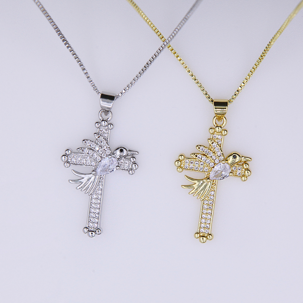 Copper 18K Gold Plated Modern Style Classic Style Cool Style Inlay Cross Bird Zircon Pendant Necklace display picture 4