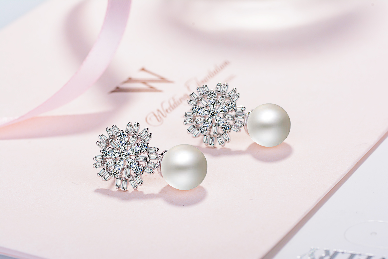 1 Pair IG Style Shiny Flower Inlay Copper Pearl Zircon White Gold Plated Drop Earrings display picture 5