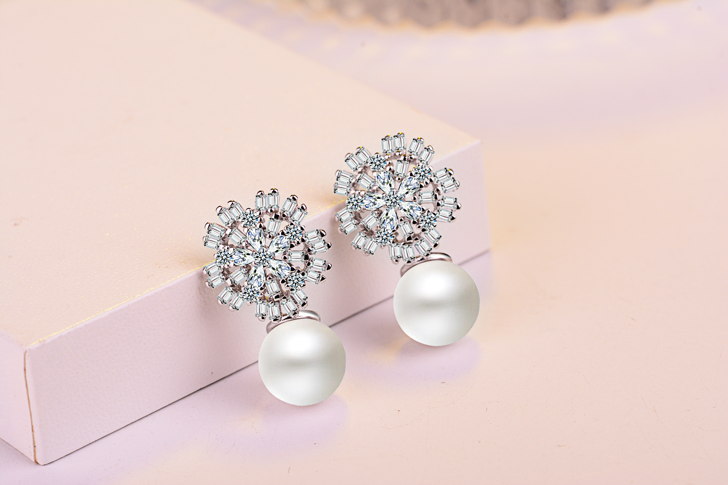 1 Paire Style IG Brillant Fleur Incruster Le Cuivre Perle Zircon Or Blanc Plaqué Boucles D'oreilles display picture 6