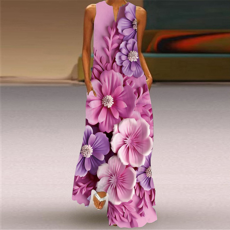 Femmes Robe Régulière Élégant Col En V Sans Manches Fleur Papillon Maxi Longue Robe Banquet Fête Date display picture 7