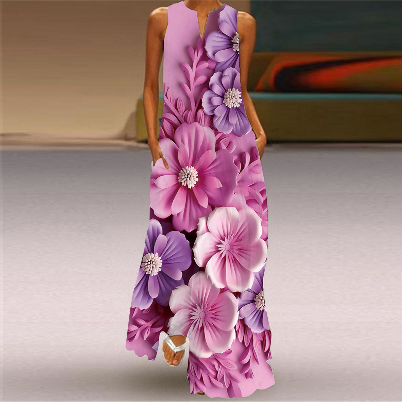 Frau Normales Kleid Elegant V-Ausschnitt Ärmellos Blume Schmetterling Maxi Langes Kleid Bankett Gruppe Datum display picture 25