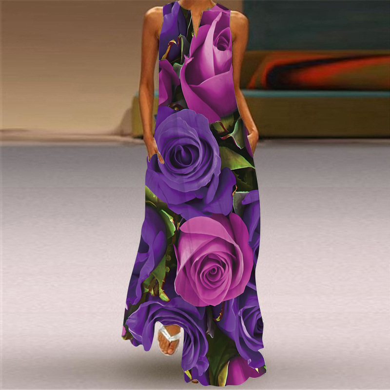 Frau Normales Kleid Elegant V-Ausschnitt Ärmellos Blume Schmetterling Maxi Langes Kleid Bankett Gruppe Datum display picture 26