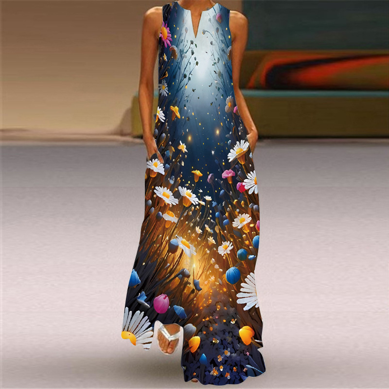 Frau Normales Kleid Elegant V-Ausschnitt Ärmellos Blume Schmetterling Maxi Langes Kleid Bankett Gruppe Datum display picture 12