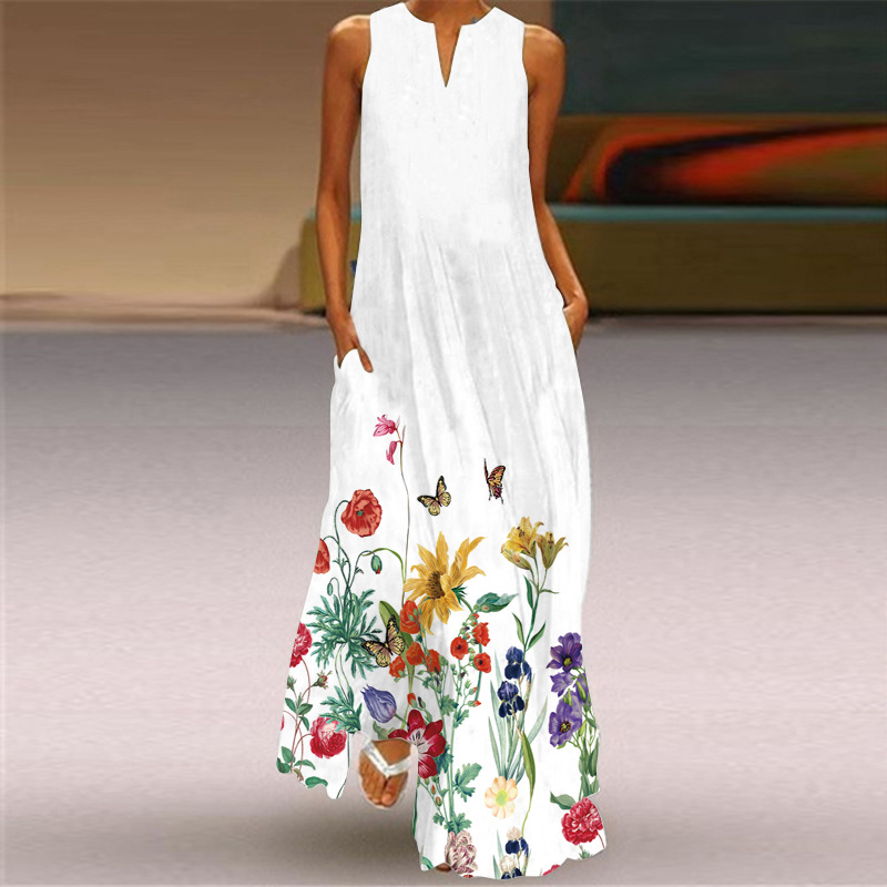 Frau Normales Kleid Elegant V-Ausschnitt Ärmellos Blume Schmetterling Maxi Langes Kleid Bankett Gruppe Datum display picture 13