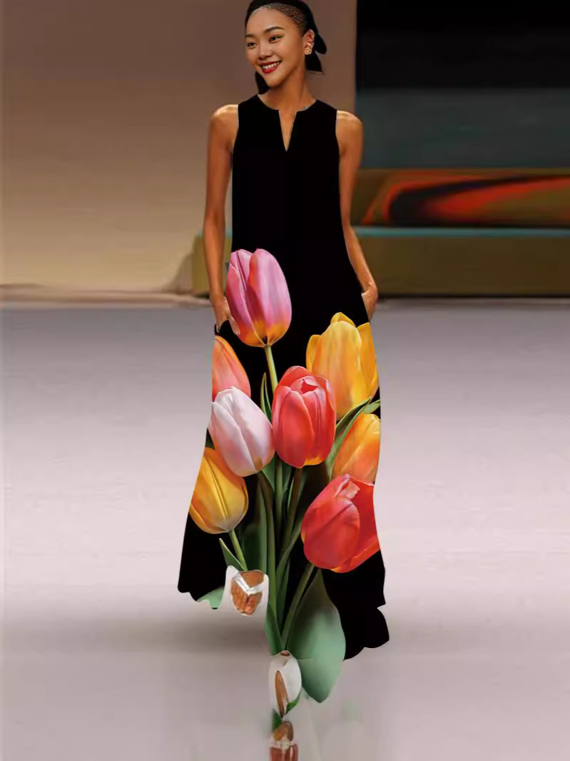 Frau Normales Kleid Elegant V-Ausschnitt Ärmellos Blume Schmetterling Maxi Langes Kleid Bankett Gruppe Datum display picture 38