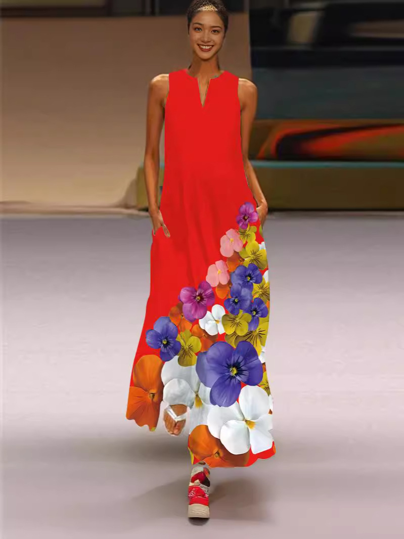 Frau Normales Kleid Elegant V-Ausschnitt Ärmellos Blume Schmetterling Maxi Langes Kleid Bankett Gruppe Datum display picture 41