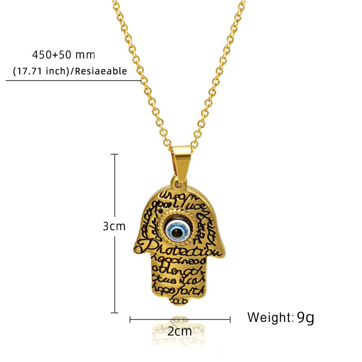 304 Stainless Steel 18K Gold Plated Casual MAMA Simple Style Letter Devil's Eye Hand Of Fatima Pendant Necklace display picture 1