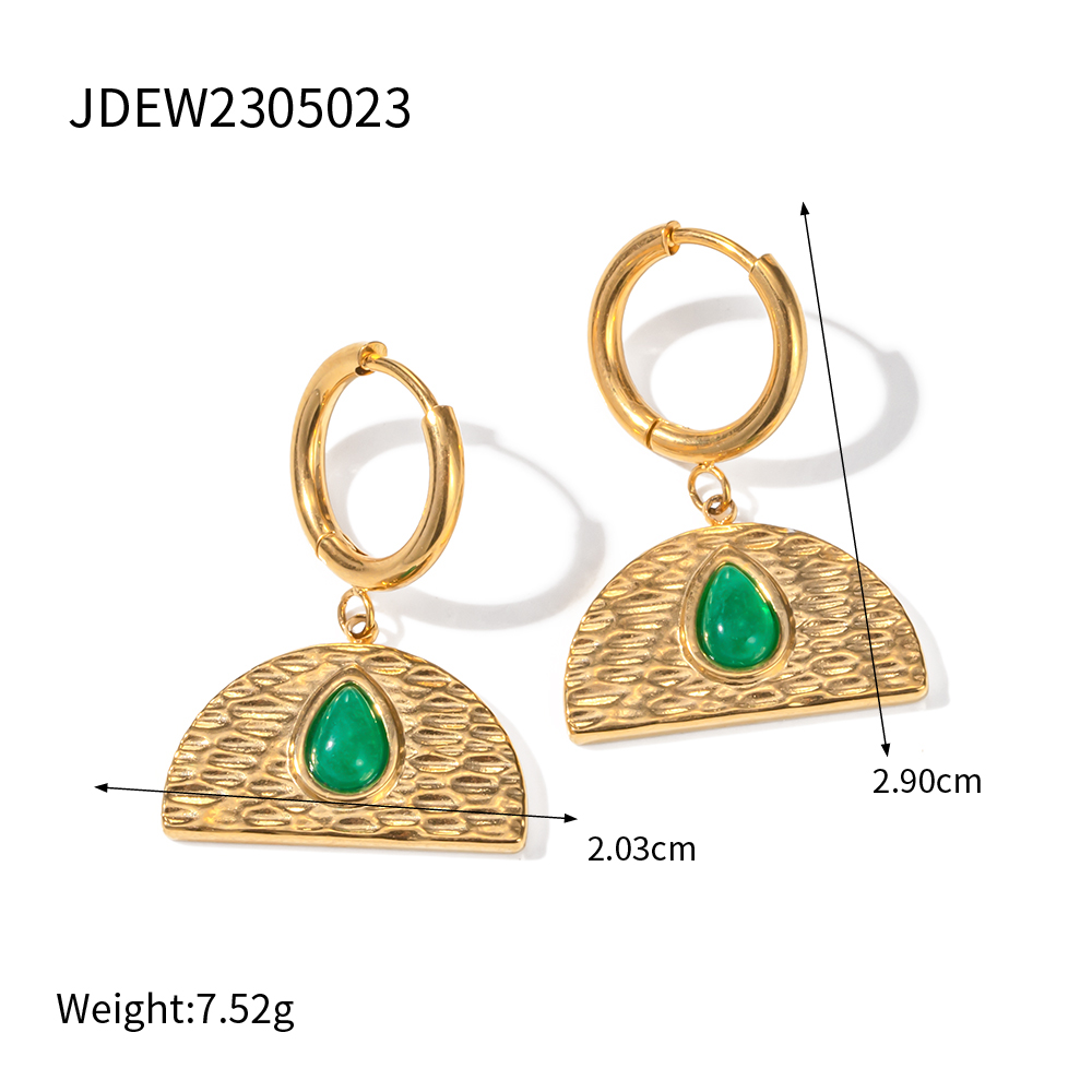 1 Pair Vintage Style Classic Style Water Droplets Inlay 304 Stainless Steel Malay Jade 18K Gold Plated Drop Earrings display picture 3