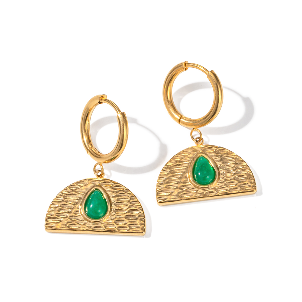 1 Pair Vintage Style Classic Style Water Droplets Inlay 304 Stainless Steel Malay Jade 18K Gold Plated Drop Earrings display picture 7