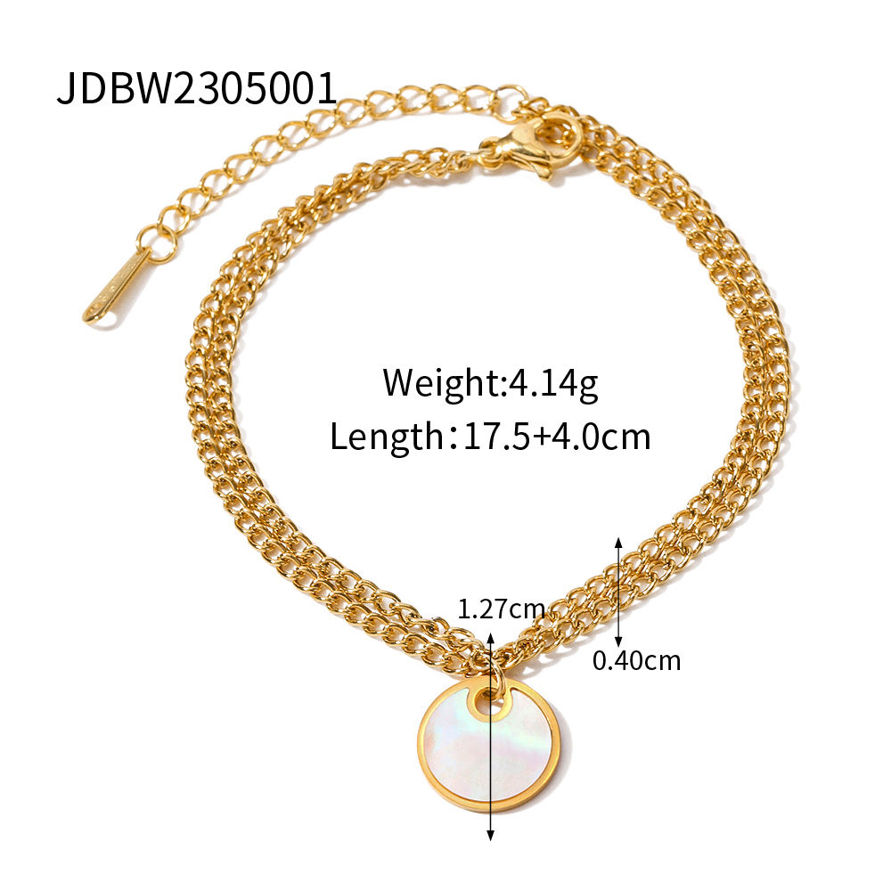 304 Stainless Steel 18K Gold Plated IG Style Basic Modern Style Layered Inlay Geometric Shell Bracelets display picture 1