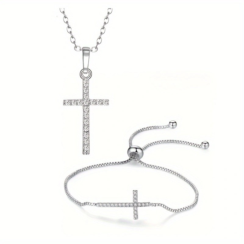 Basic Modern Style Classic Style Geometric Cross Alloy Inlay Zircon Silver Plated Unisex Bracelets Necklace display picture 1
