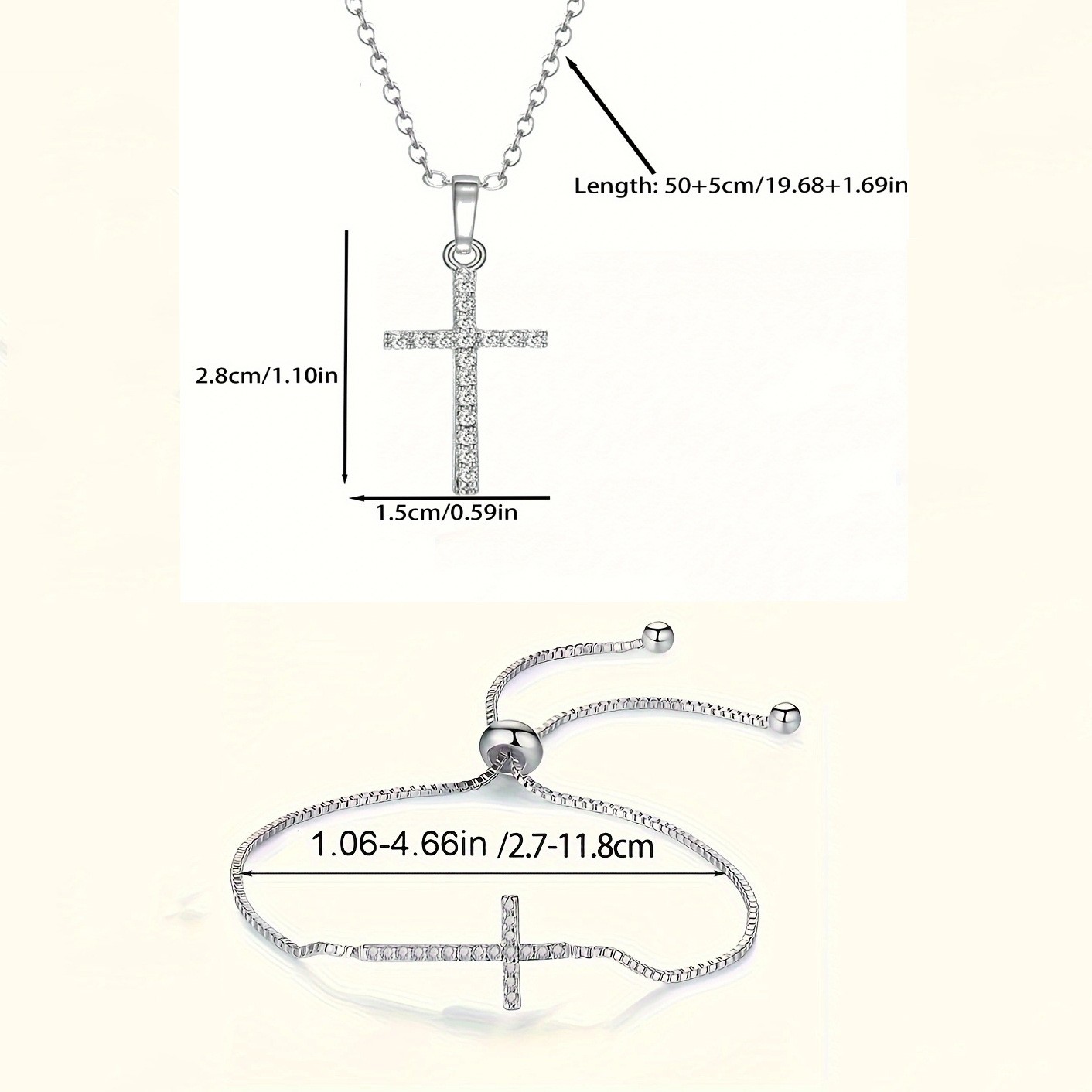 Basic Moderner Stil Klassischer Stil Geometrisch Kreuzen Legierung Inlay Zirkon Versilbert Unisex Armbänder Halskette display picture 2
