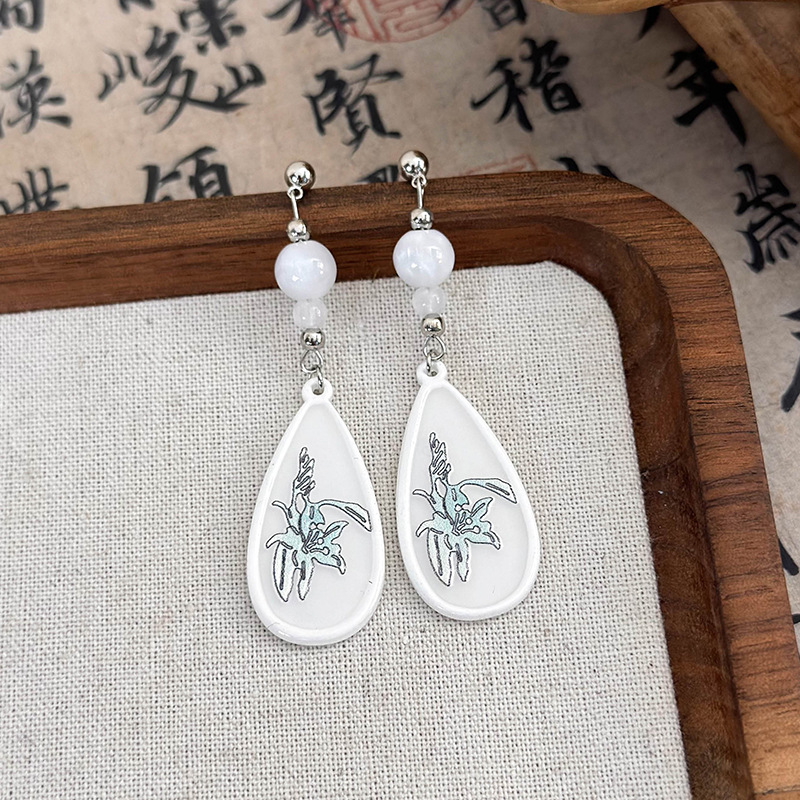 1 Pair Chinoiserie Simple Style Color Block Arylic Drop Earrings display picture 2