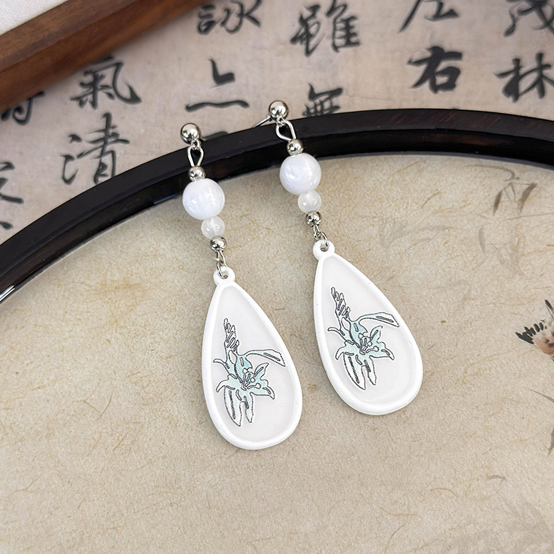 1 Pair Chinoiserie Simple Style Color Block Arylic Drop Earrings display picture 4